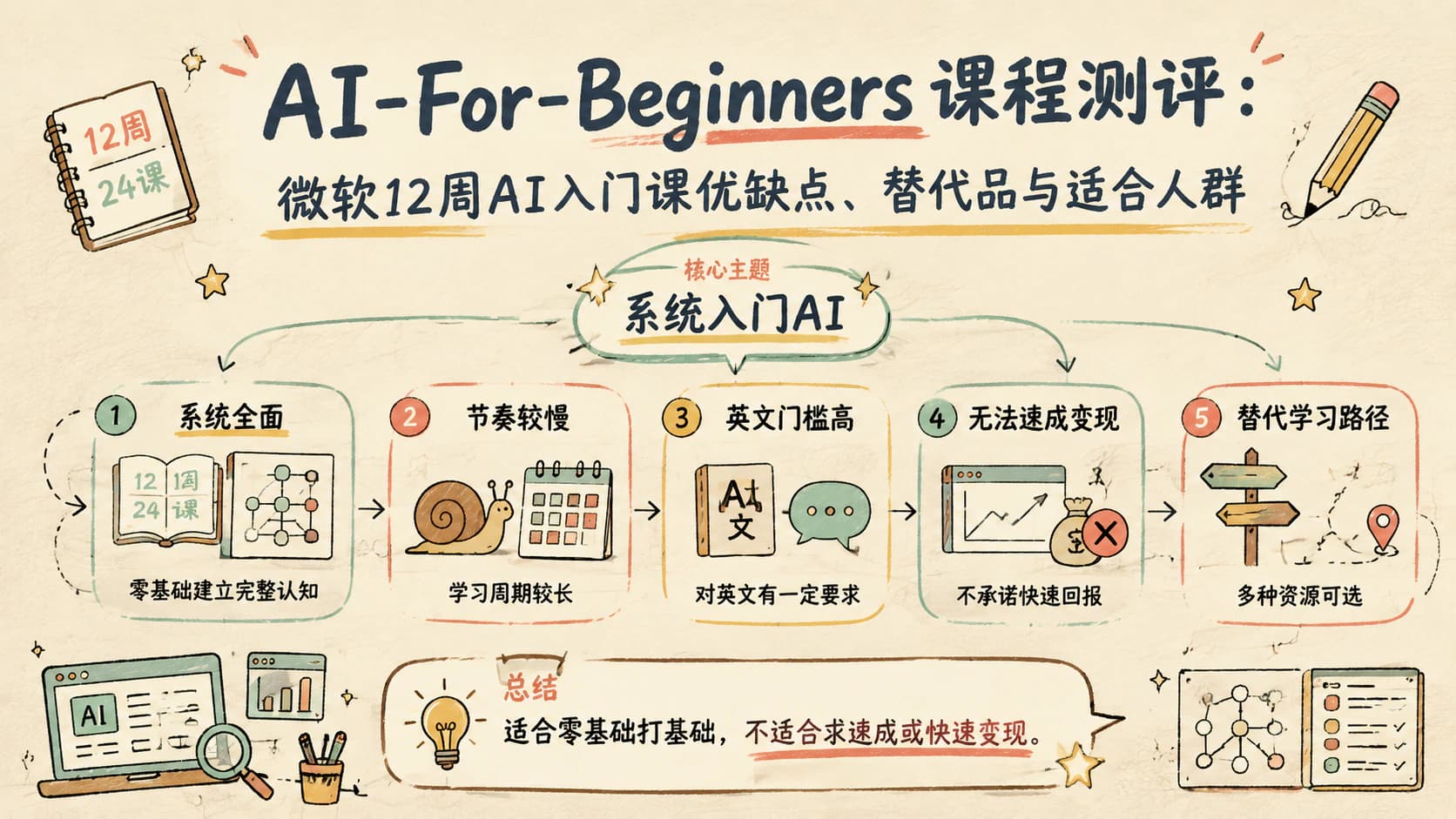 AI-For-Beginners 课程测评：微软12周AI入门课优缺点、替代品与适合人群