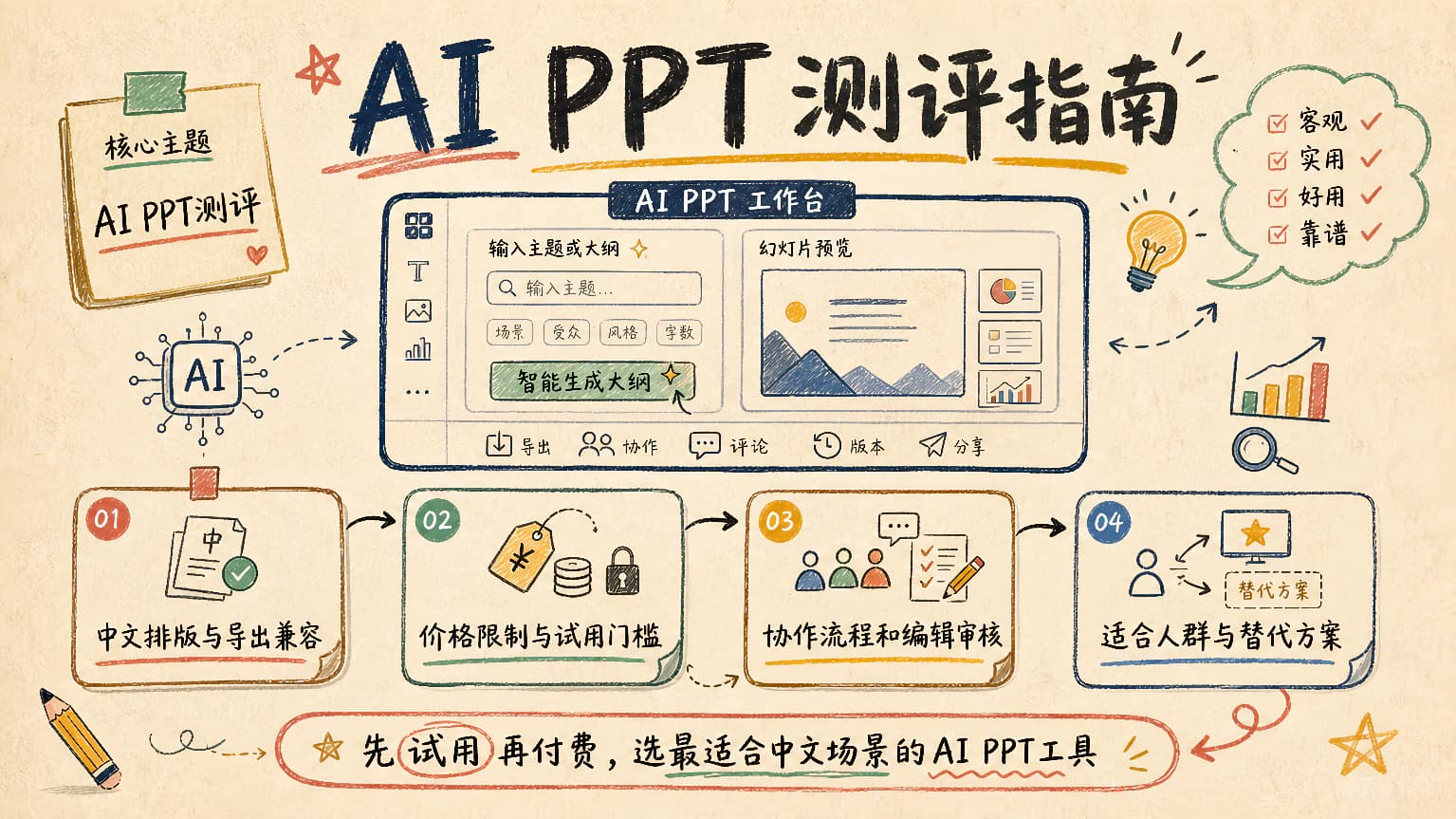 AI PPT 生成工具测评：优缺点、适合谁与中文替代品