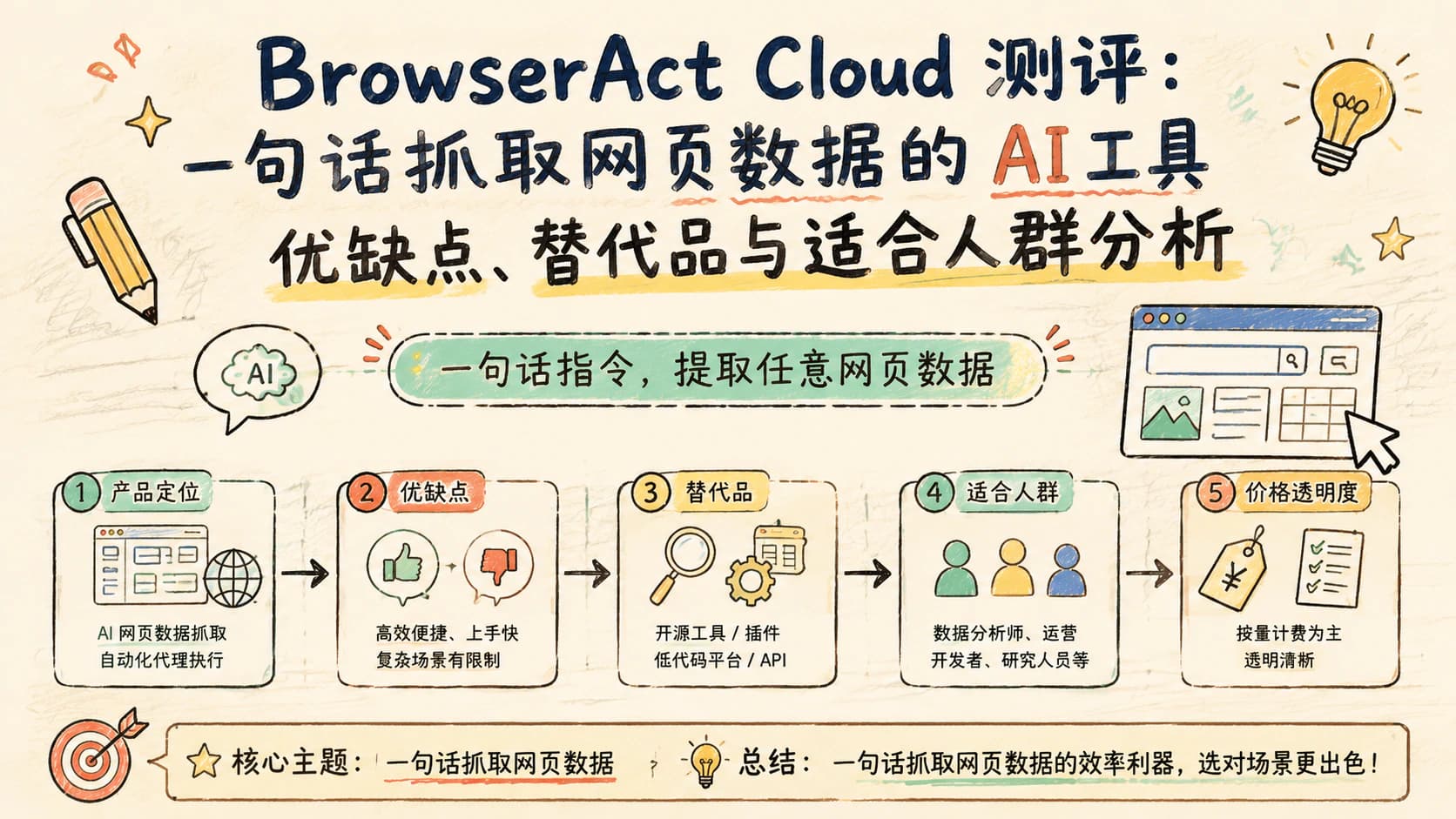 BrowserAct Cloud 测评：一句话抓取网页数据的 AI 工具优缺点、替代品与适合人群分析