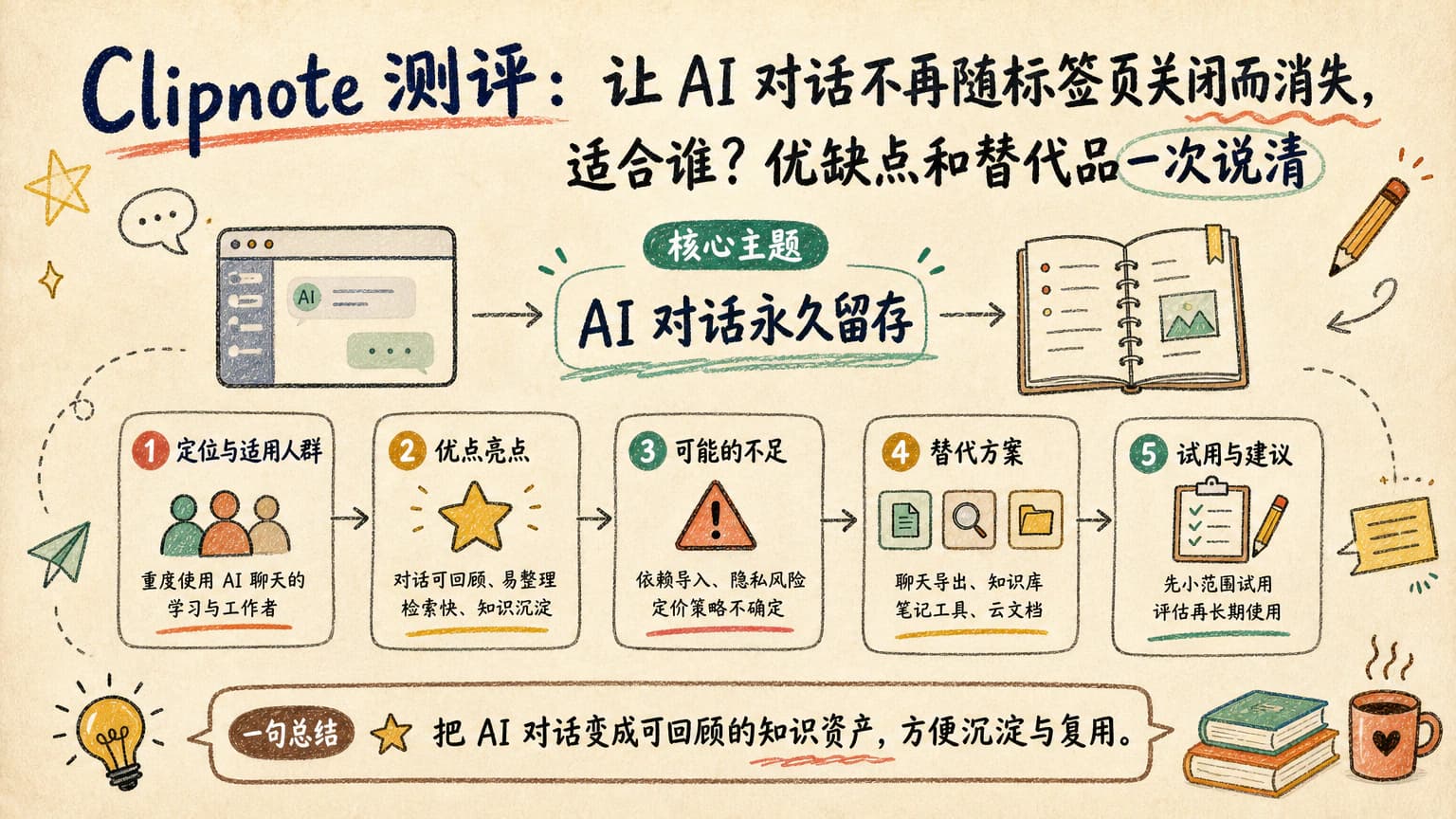 Clipnote 测评：让 AI 对话不再随标签页关闭而消失，适合谁？优缺点和替代品一次说清