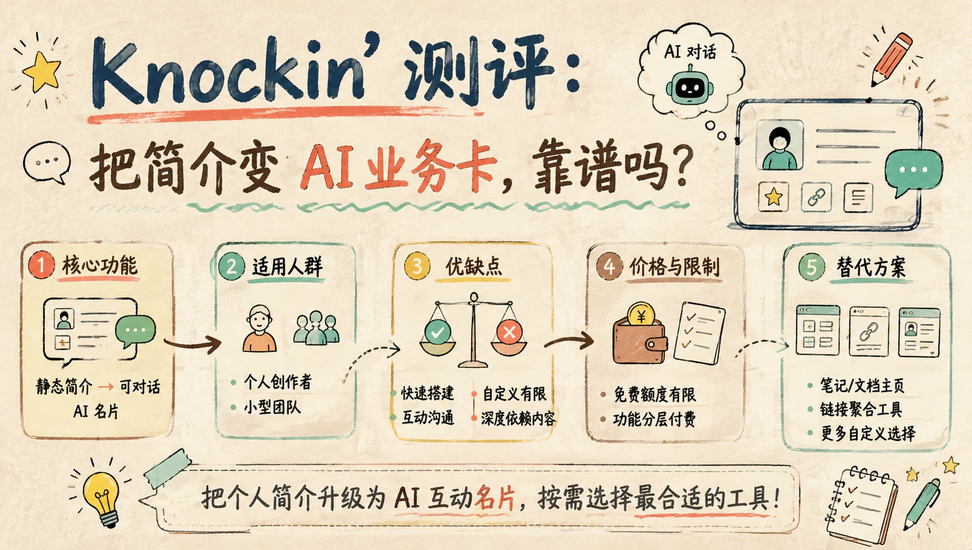 Knockin' 测评：把简介变 AI 业务卡，靠谱吗？优缺点、替代品与适用场景