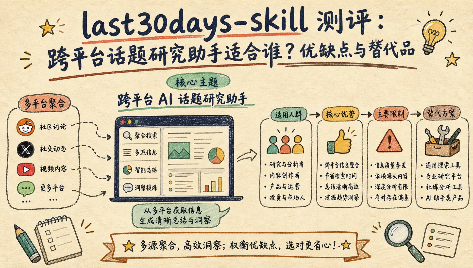 last30days-skill 测评：跨平台话题研究助手适合谁？优缺点与替代品