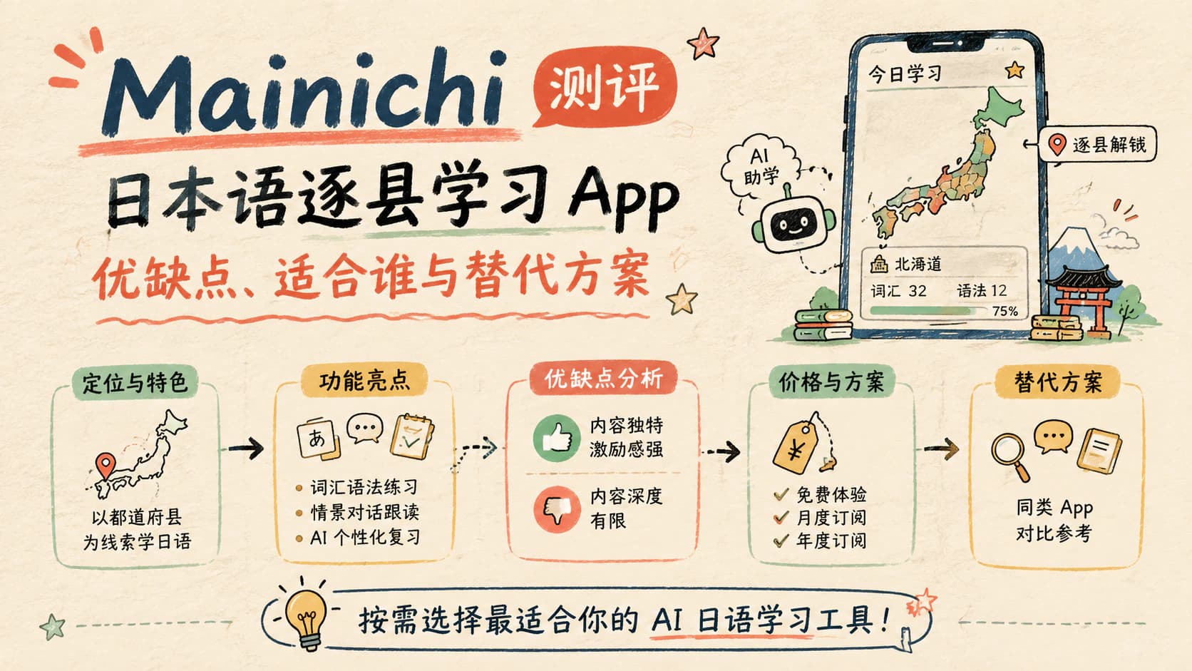 Mainichi 测评：日本语逐县学习 App 优缺点、适合谁与替代方案