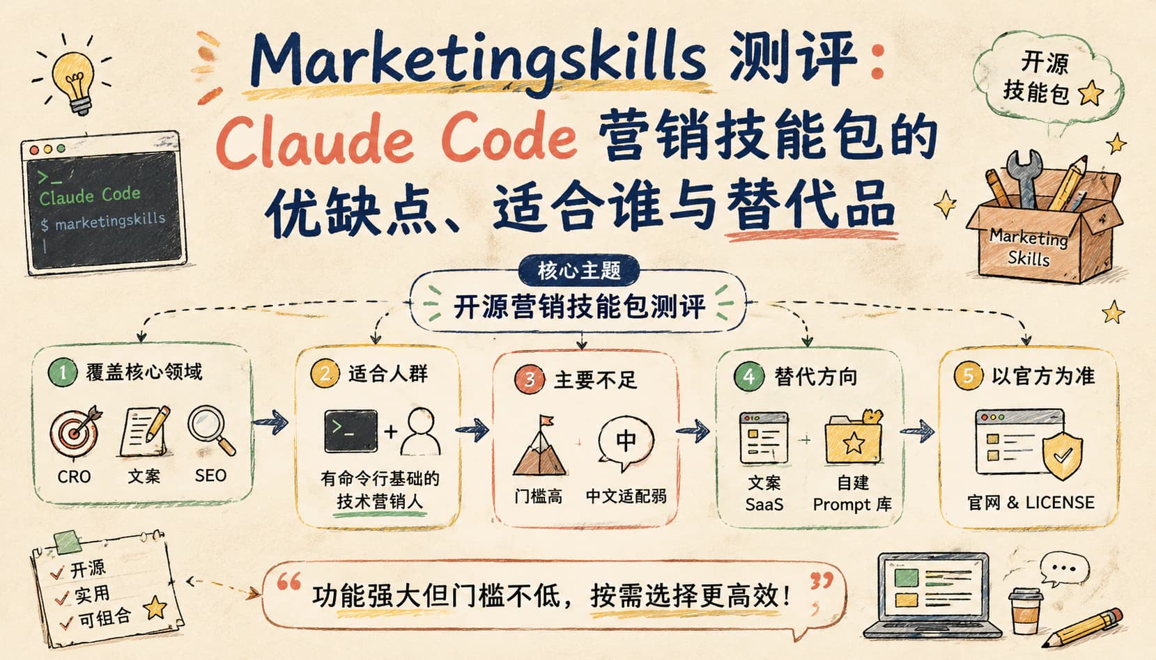 Marketingskills 测评：Claude Code 营销技能包的优缺点、适合谁与替代品