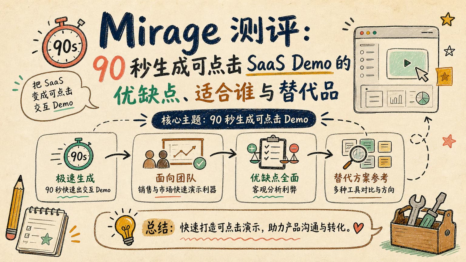 Mirage 测评：90 秒生成可点击 SaaS Demo 的优缺点、适合谁与替代品
