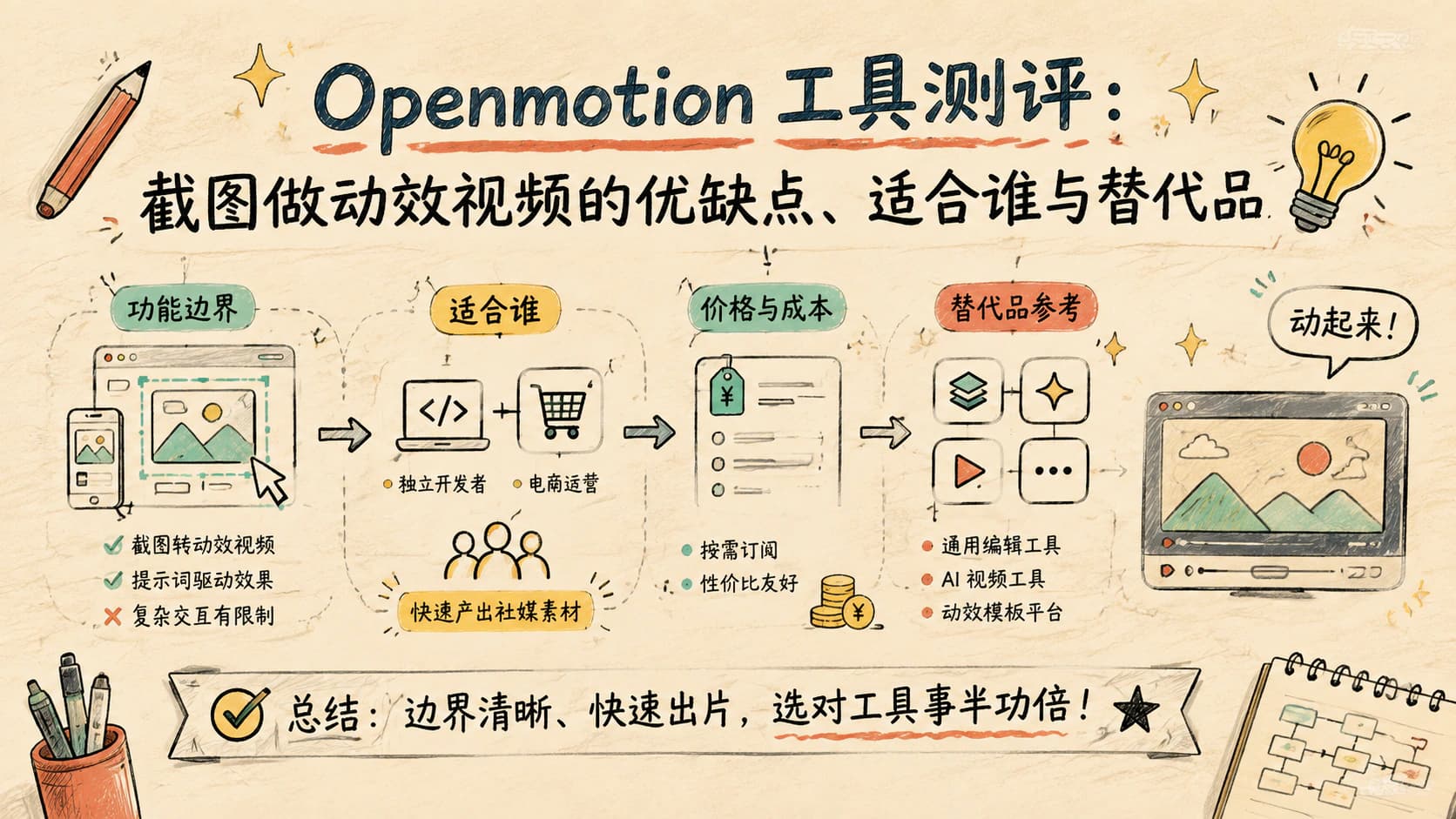 Openmotion 工具测评：截图做动效视频的优缺点、适合谁与替代品