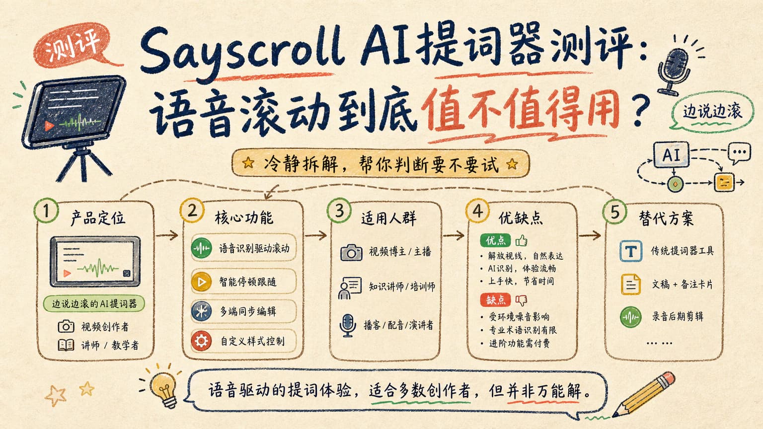 Sayscroll AI提词器测评：语音滚动到底值不值得用？适合人群、优缺点与替代品