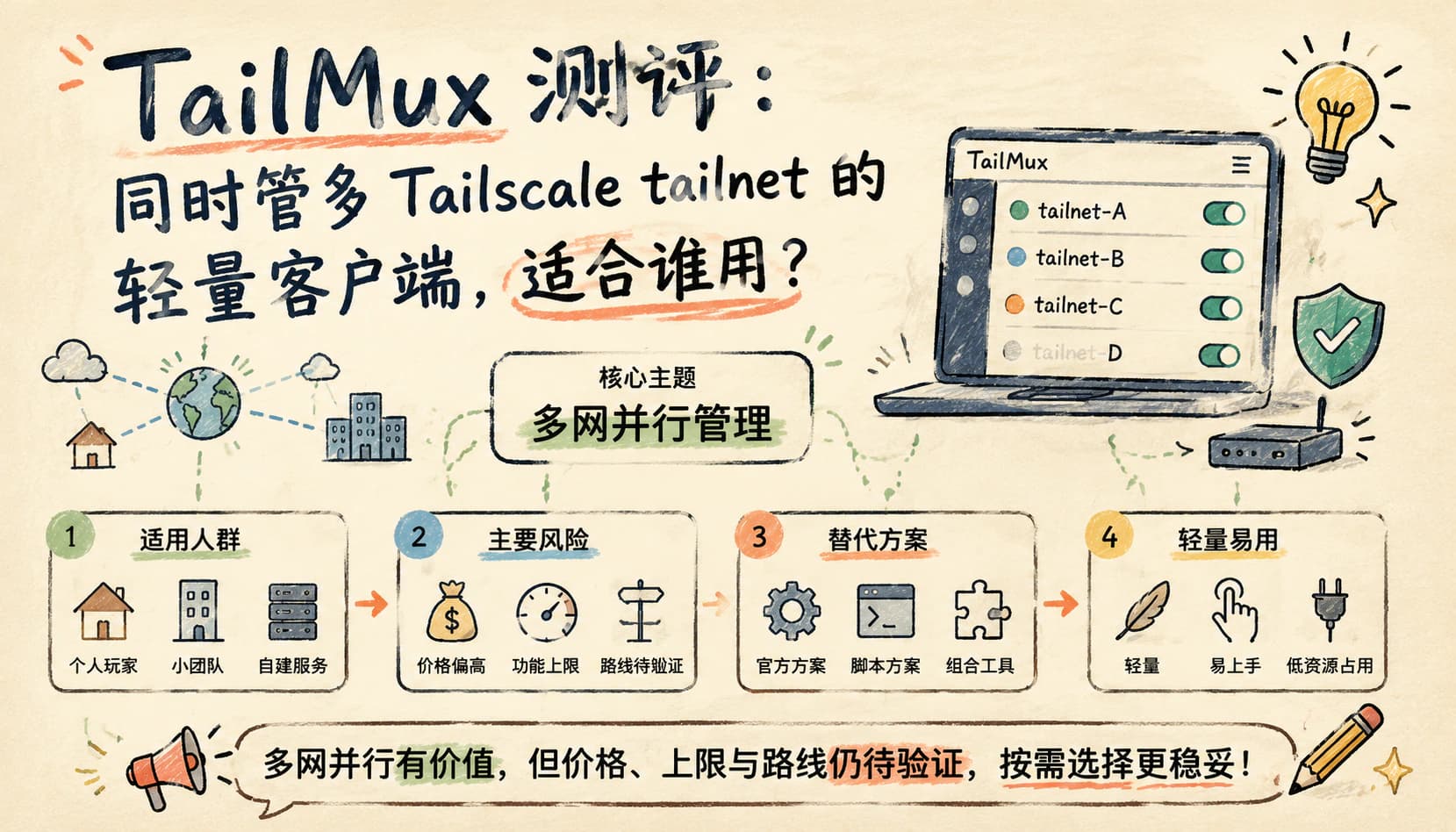 TailMux 测评：同时管多 Tailscale tailnet 的轻量客户端，适合谁用？