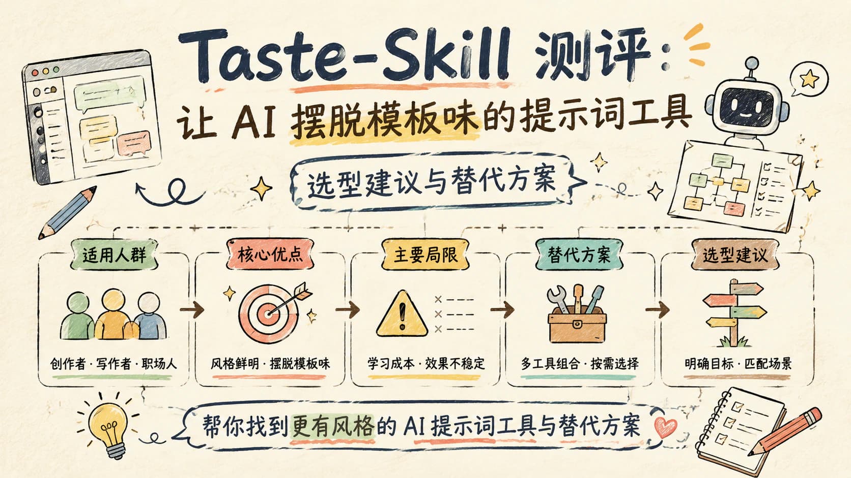 Taste-Skill 测评：让 AI 摆脱模板味的提示词工具优缺点与替代方案