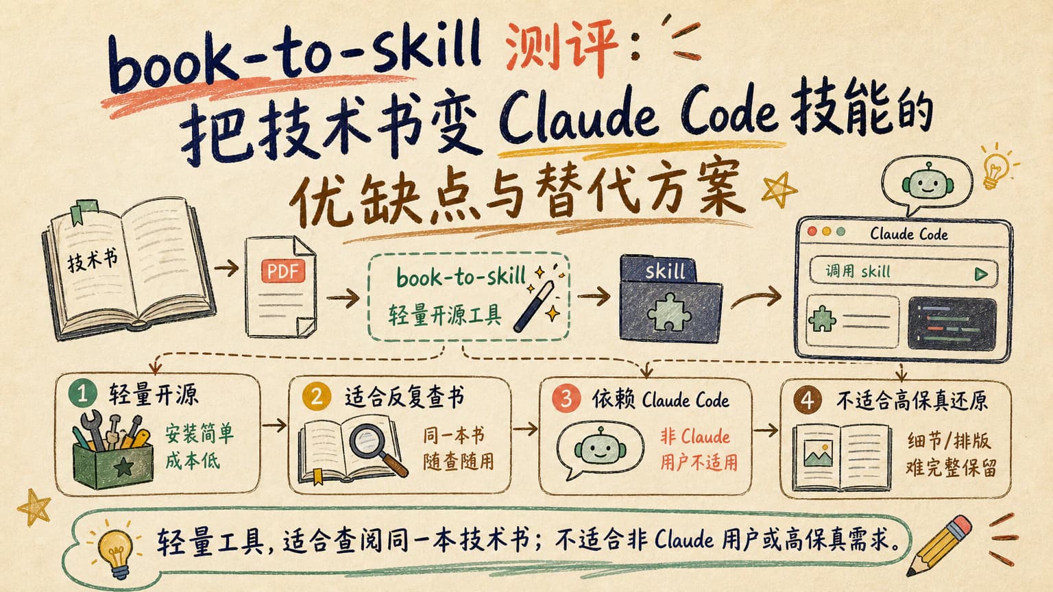 book-to-skill 测评:把技术书变 Claude Code 技能的优缺点与替代方案