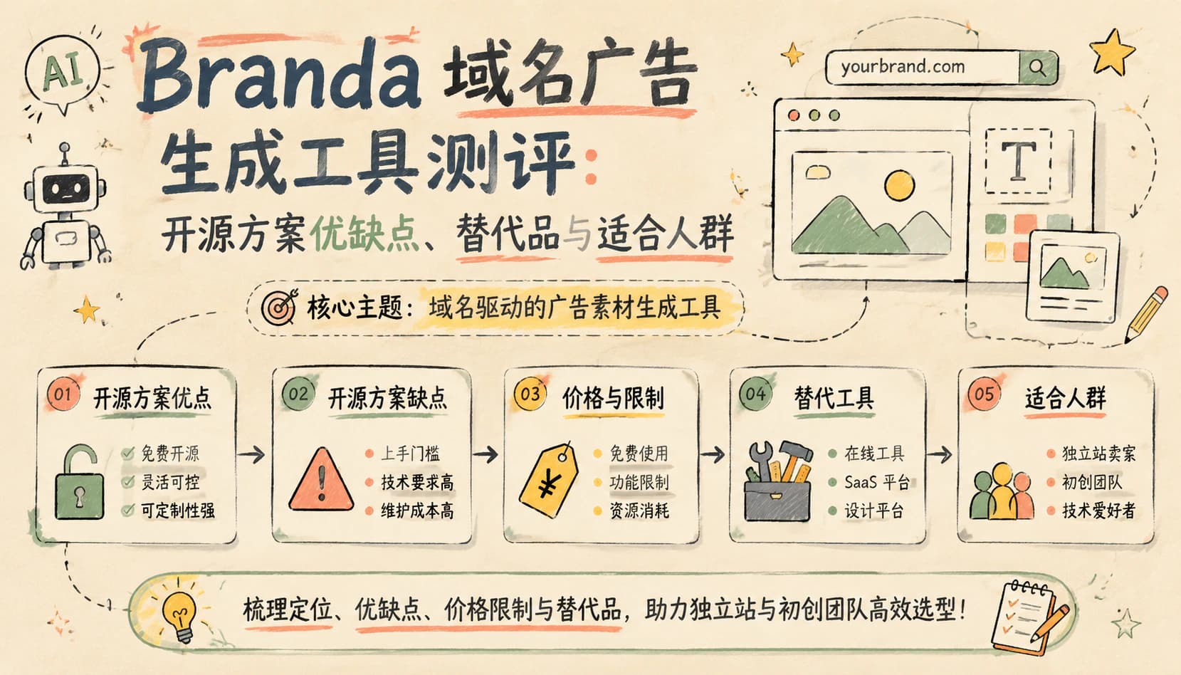 Branda 域名广告生成工具测评:开源方案优缺点、替代品与适合人群