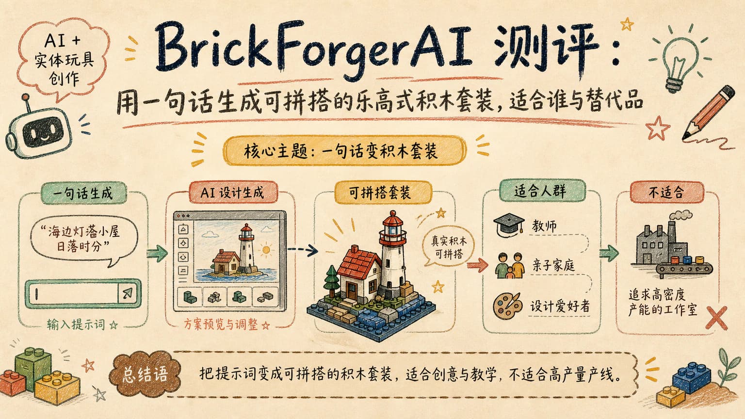 BrickForgerAI 测评:用一句话生成可拼搭的乐高式积木套装,适合谁与替代品