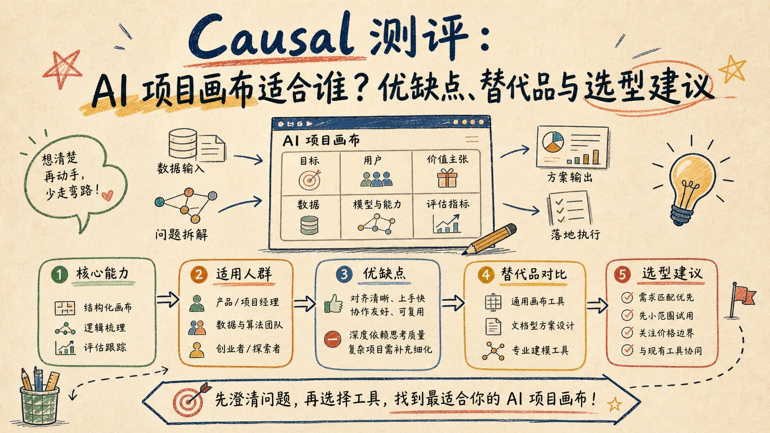 Causal 测评:AI 项目画布适合谁?优缺点、替代品与选型建议