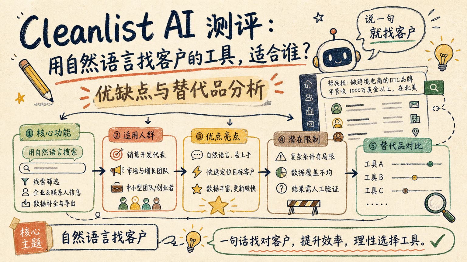 Cleanlist AI 测评:用自然语言找客户的工具,适合谁?优缺点与替代品分析