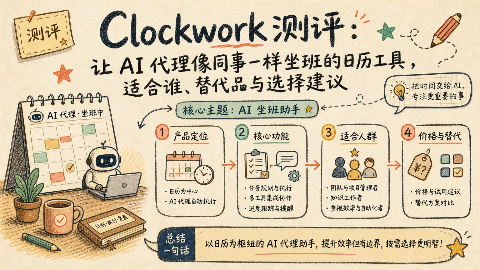 Clockwork 测评:让 AI 代理像同事一样坐班的日历工具,适合谁、替代品与选择建议