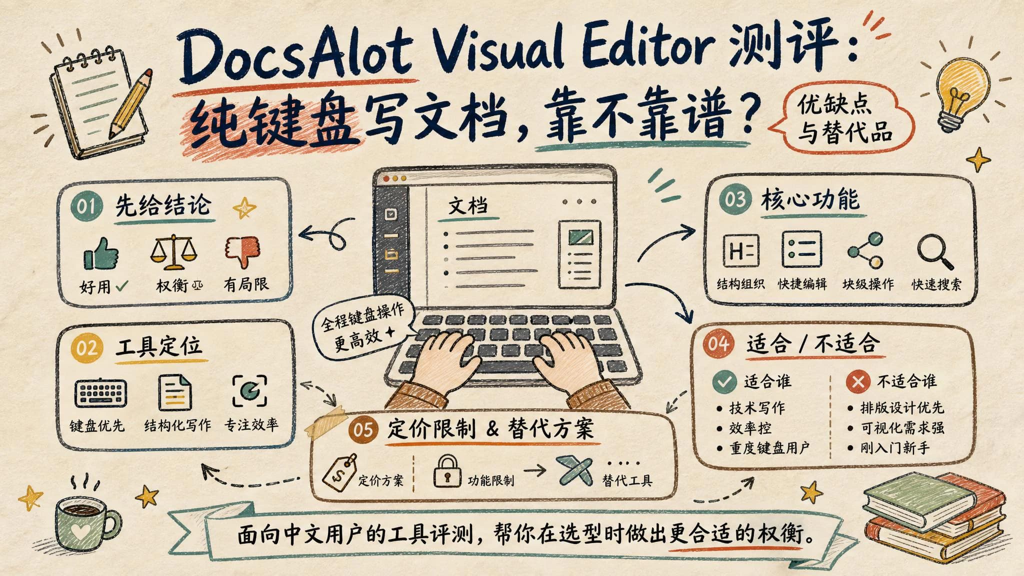DocsAlot Visual Editor 测评:纯键盘写文档,靠不靠谱?优缺点与替代品