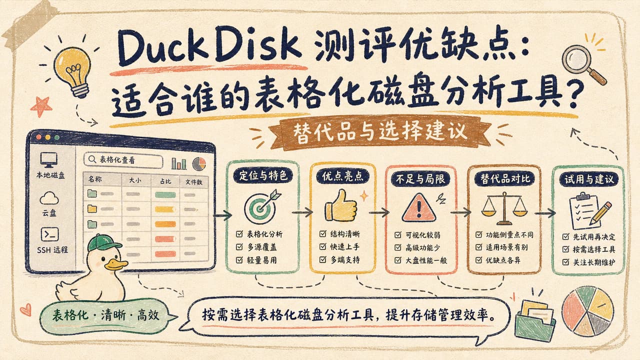 DuckDisk 测评优缺点:适合谁的表格化磁盘分析工具?替代品与选择建议