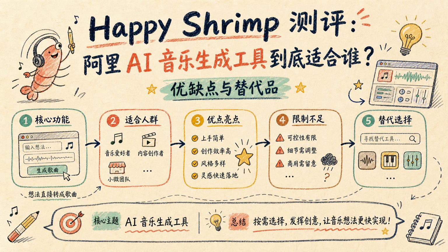 Happy Shrimp 测评:阿里 AI 音乐生成工具到底适合谁?优缺点与替代品