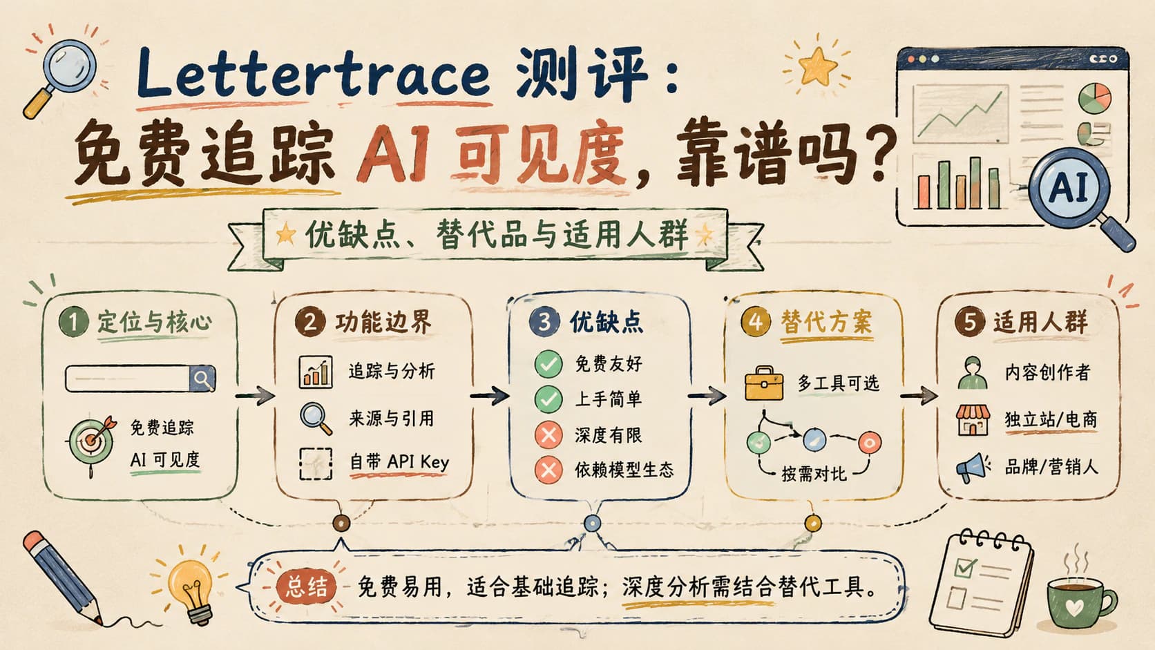 Lettertrace 测评:免费追踪 AI 可见度,靠谱吗?优缺点、替代品与适用人群