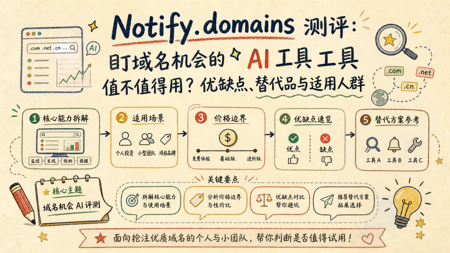 Notify.domains 测评:盯域名机会的 AI 工具值不值得用?优缺点、替代品与适用人群