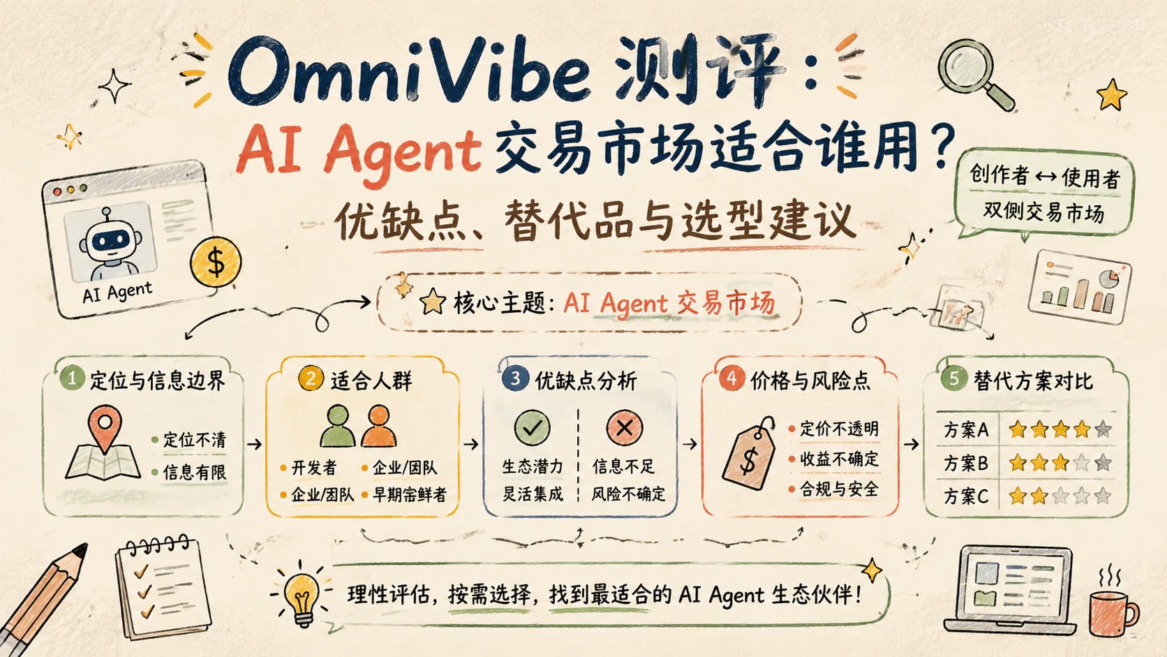 OmniVibe 测评:AI Agent 交易市场适合谁用?优缺点、替代品与选型建议