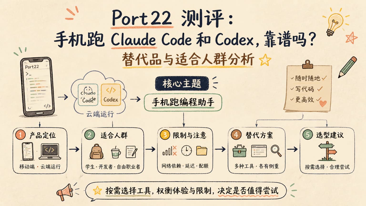 Port22 测评:手机跑 Claude Code 和 Codex,靠谱吗?替代品与适合人群分析