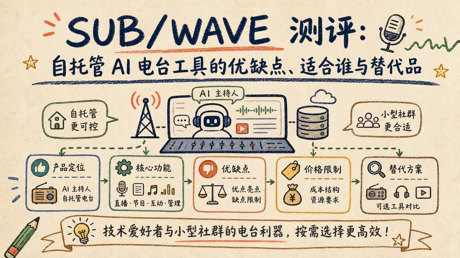 SUB/WAVE 测评:自托管 AI 电台工具的优缺点、适合谁与替代品