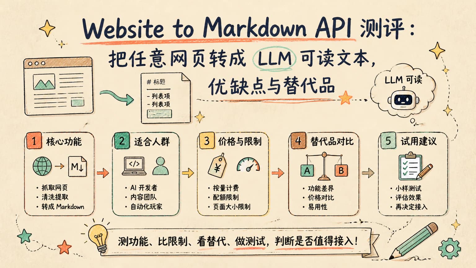 Website to Markdown API 测评:把任意网页转成 LLM 可读文本,优缺点与替代品